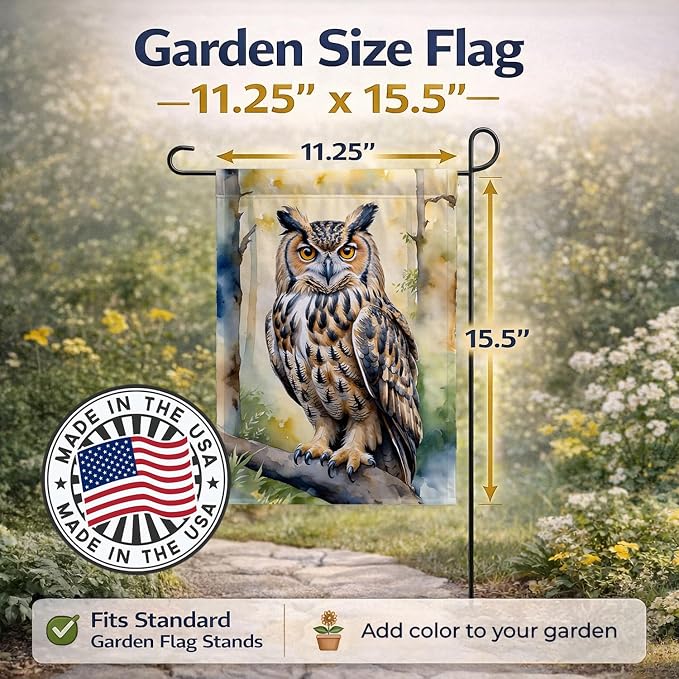 Caroline's Treasures Eurasian Eagle Owl Garden Flag Mailbox Flag Decorative Yard Flag Banner Outside Patio Artwork Yard Flower Beds, Garden Size, Multicolor