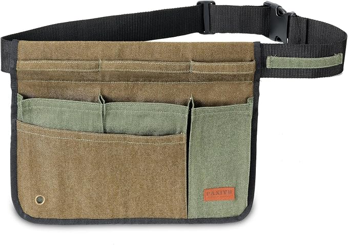 Garden Tool Belt for Women & Men, Wide Denim Garden Apron with 5 Pockets, Adjustable Utility Tool Pouch for Gardening, Florist, DIY & Craft, Green