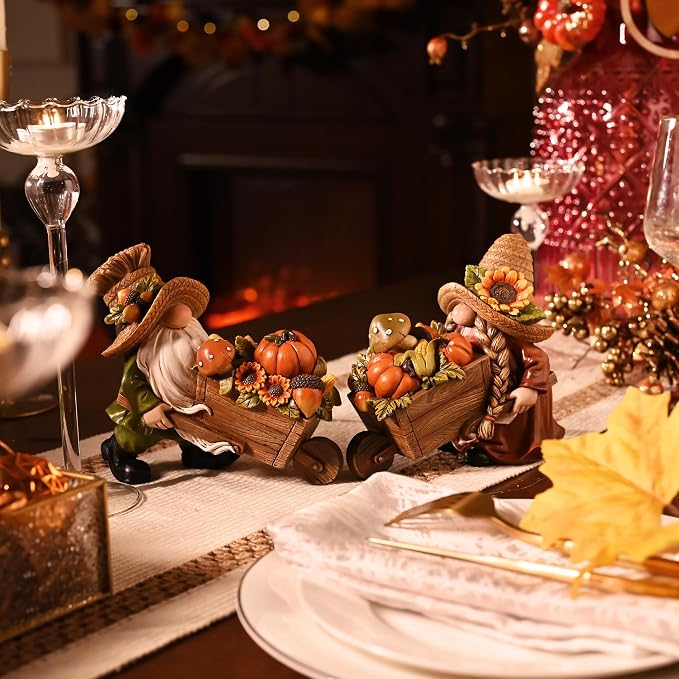 Valery Madelyn Fall Decorations for Home, 2 Pcs Fall Gnomes Decor for Table Indoor Outdoor, Resin Thanksgiving Decorations Garden Pumpkins Figurines for Autumn Harvest Porch Tiered Tray Mantel, 6"