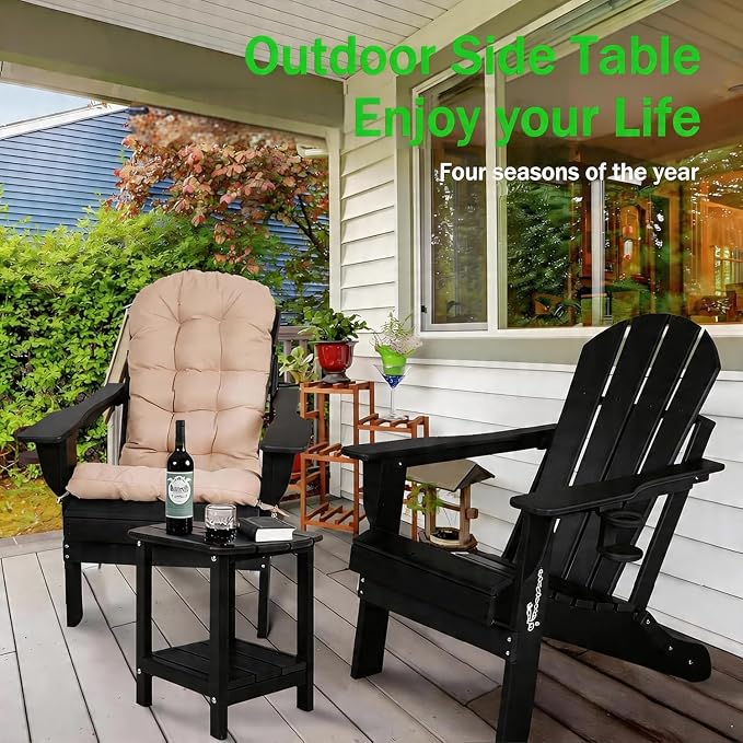 Adirondack Square Outdoor Side Table,2-Tier Storage Patio Side Table with Weatherproof HDPE Material Low