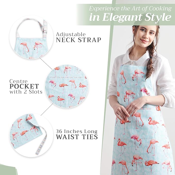 Maison d' Hermine Aprons for women with Pocket 100% Cotton (27.50"x31.50") | Adjustable Neck Strap & long ties Apron Men Chef Wedding Cooking Gardening Server Maid