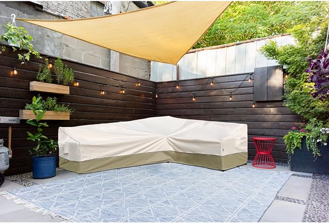 Outdoor Sectional Cover-L-Shaped Patio Furniture Covers Waterproof Rip-Stop Anti-UV 600D Heavy Duty Outdoor Couch Cover with 3 Air Vents, Right-facing 104''L (83''L) 32''D 31''H, Light Green