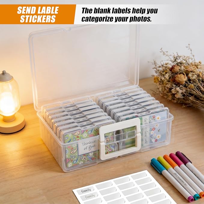 4×6 inch Plastic Photo Storage Box,Photo Cases,Picture Storage Containers With Handle,16pcs photo organizers and storage For Photos,Picture,Greeting Card,Stickers,Seed,Craft Supplies (Clear)