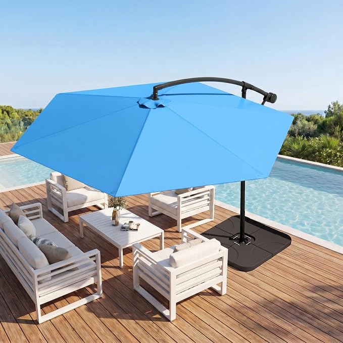 Greesum 10FT Cantilever Offset Patio Umbrella, Outdoor Umbrella for Yard, Market, Heavy-Duty Waterproof Pool Umbrella with 6 Sturdy Ribs, UV Protection for Beach, Deck, Garden, Backyard