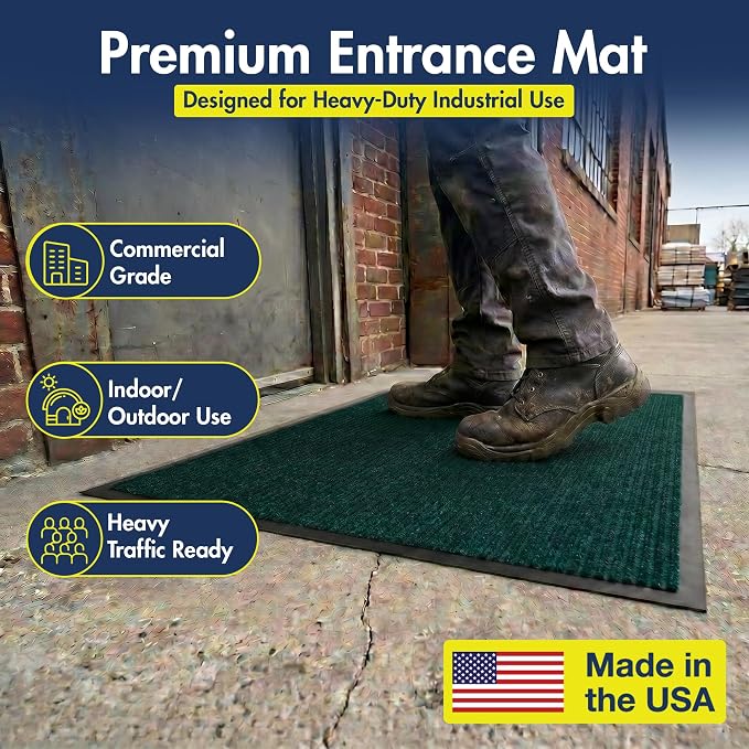 Notrax 109 Industrial Door Mat, 2' x 3' Small Entrance Mat, Heavy Duty Commercial Rugs for Entryway, Welcome Lobbies, Garage, and Mudroom, Made in the USA, Hunter Green, Brush Step 109S0023GN
