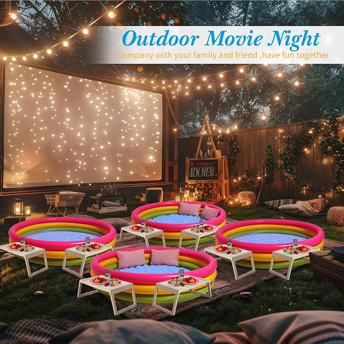 13 Pcs Outdoor Movie Night Inflatable Swimming Pool 51in x 13in Colorful Blow up Pools with Foldable Portable Serving Tray Table and Pump for Summer Backyard Camping Birthday Activities