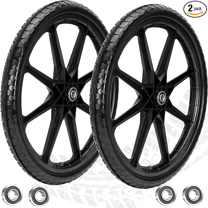 Upgraded 20" Flat Free Wheels Compatible with rubbermaid Wheelbarrow Tires, 20" Flat Free Tires with 5/8" and 3/4" Bearings Replacement for rubbermaid Cart Wheels/Big Wheel Utility Carts