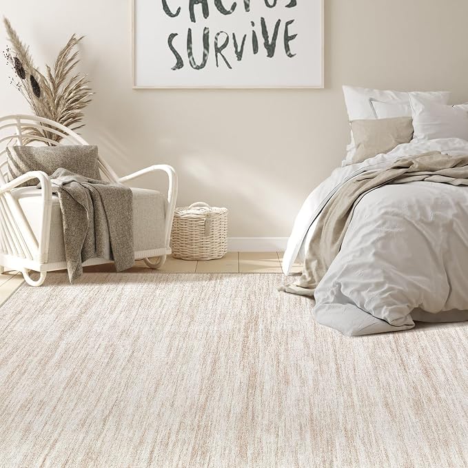 Nakagishi Boho 9x12 Area Rug Living Room Rugs Machine Washable Beige | Soft, Pet & Kid Friendly, Carpet for Living Room/Bedroom/Office/Kitchen/Nursery, Daily Home Decor Stain Resistant Moroccan