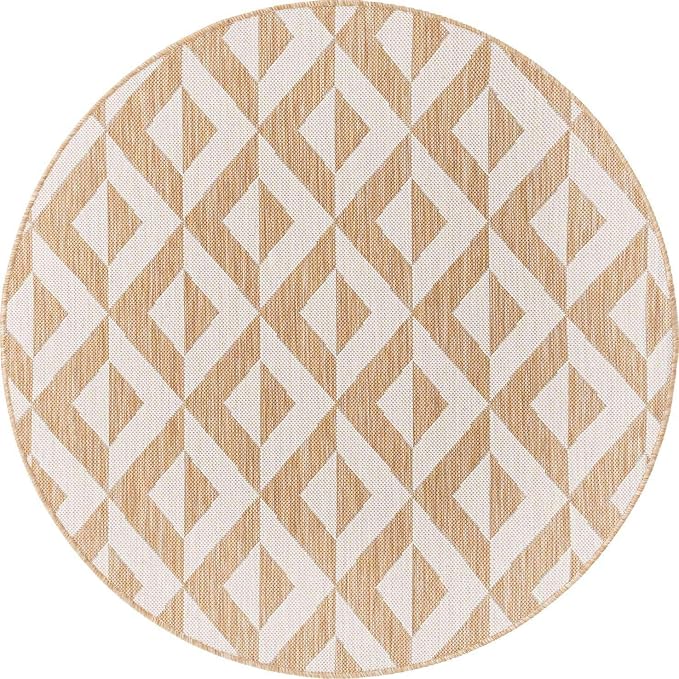 Unique Loom Outdoor Collection Area Rug - Napa (4' 1" Round, Beige/ Brown)