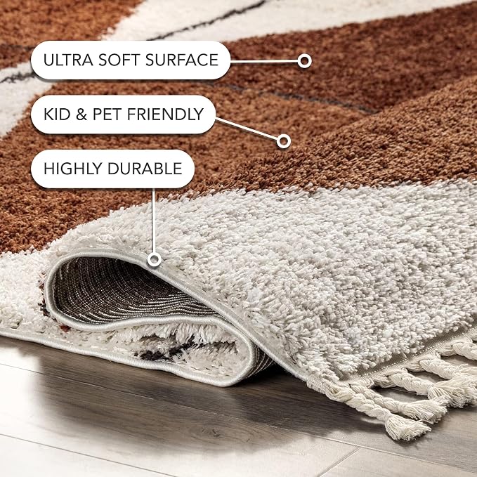 nuLOOM Kali Rust Diamond Power Loomed Area Rug, 4' x 6' | Nuloom Kali Diamond 4' x 6' Shag Area Rug for Living Room Bedroom Dining Room Nursery, Rust