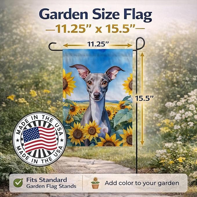 Caroline's Treasures DAC6101GF Italian Greyhound in Sunflowers Garden Flag Mailbox Flag Decorative Yard Flag Banner Outside Patio Artwork Yard Flower Beds, Garden Size, Multicolor
