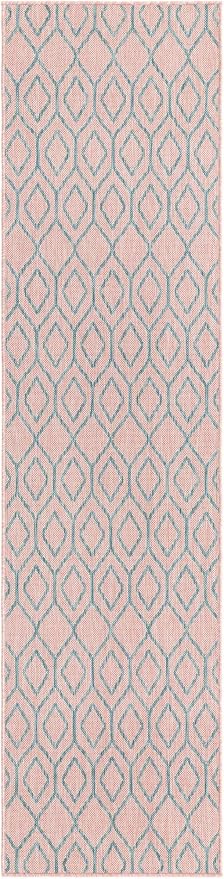 Jill Zarin Outdoor Collection Area Rug - Turks and Caicos (2' x 8' Runner Pink and Aqua/Light Blue)