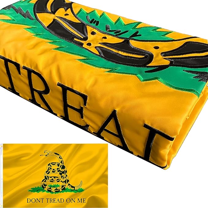 Double Sided Dont Tread on Me Embroidered Flag- Heavy Duty Gadsden Flag 3x5 outdoor -Tea Party Rattlesnake Flags Banner with 2 Brass Grommets 4 Rows Stitched