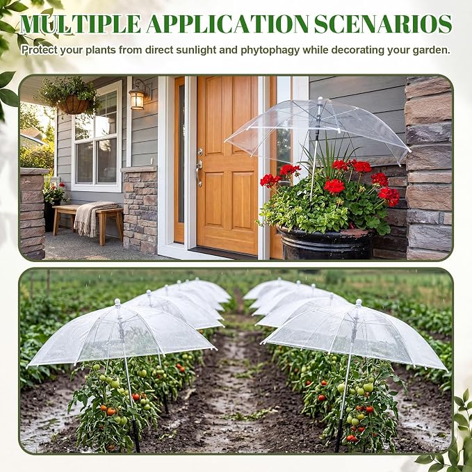 Novabright 6 Pack 27.5" Transparent Plant Umbrellas for Outdoor Plants, Mini Greenhouse Dome Protector with Adjustable Height Angle Plant Shade Cover for Garden Bed Vegetables Flower Potted Rainproof