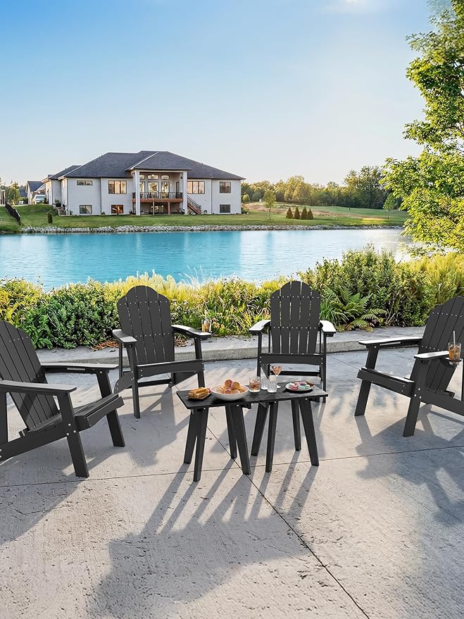 Outdoor Side Table Set of 2, HDPE Weather Resistant Small Patio Table for Porch and Balcony, 200 LBS Capacity Heavy Duty Small Outdoor Table for Backyard and Pool, Easy Maintenance, Black