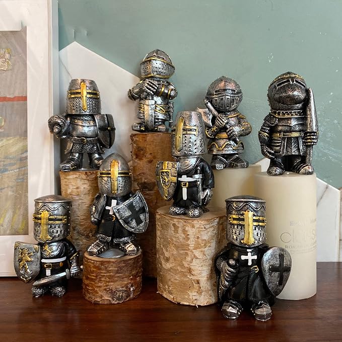8PCS Knight Garden Gnomes Decorations Statue Medieval Guard Resin Figurines | Warrior Sculptures, Funny Army Gnomes, Durable Resin, 3D Hand-Painted, Outdoor Indoor Decor, Yard, Lawn, Farm, Home Ornament
