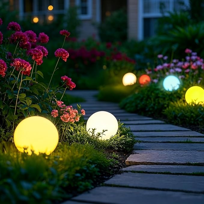 8 inch Solar Glowing Globe Light, 16 RGB Colors Changing Solar Garden Ball Light, Auto-On/Off LED Glow Ball W/Remote, Waterproof Landscape Lighting Globe W/Ground Stake for Patio Yard Pathway Decor
