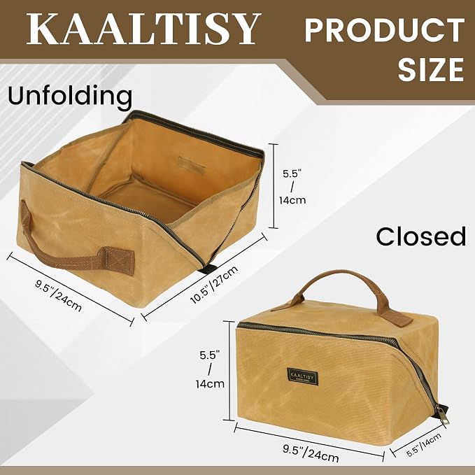 Canvas Tool Bag, Zippered Tool Pouch with Handle, 16 OZ Waxed Canvas Tool Storage Organizer | 2-Pack | 9.5"L x 10.5"W x 5.5"H (Opened) - Khaki
