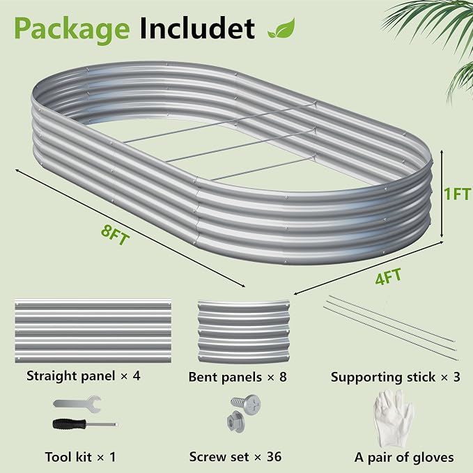 2PCS 8x4x1ft Galvanized Metal Raised Garden Bed Kit,Outdoor Planter Box Vegetables,Flowers,Herbs Durable Rust-Resistant Patio Gardening Beds