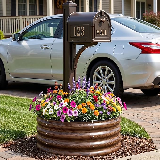 SnugNiture 2x2x1ft Round Galvanized Raised Garden Bed Kit Outdoor, Metal Planter Box for Planting Plants Vegetables, Brown