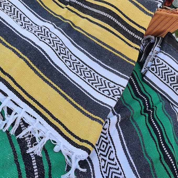 Airooglee Large Mexican Blanket - Perfect as Yoga Blanket, Outdoor Beach Serape Picnic Camping Woven Blanket, Boho Home Décor - Yellow