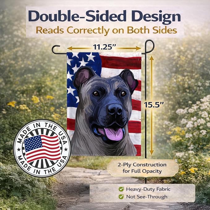 Caroline's Treasures CK6491GF Cimarron Dog American Flag Garden Flag Mailbox Flag Decorative Yard Flag Banner Outside Patio Artwork Yard Flower Beds, Garden Size, Multicolor