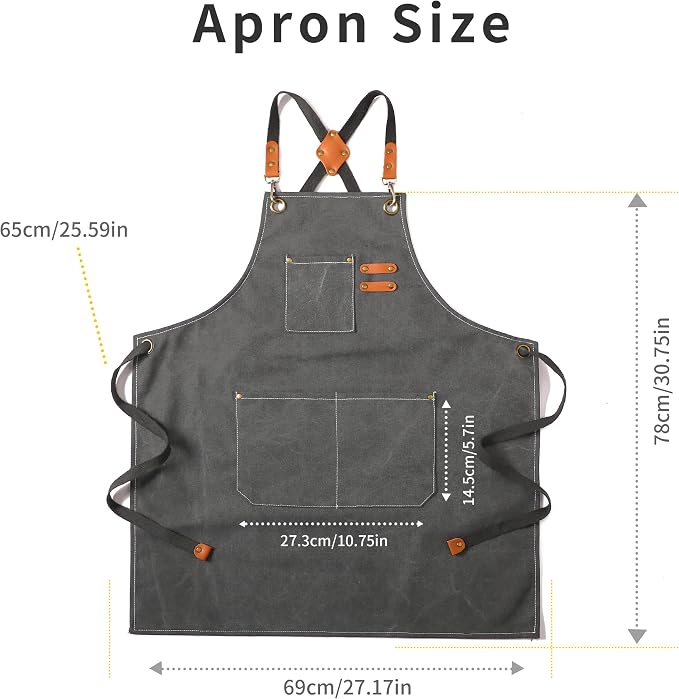 Tosewever Canvas Cross Back Chef Cotton Aprons for Men Women with Large Pockets