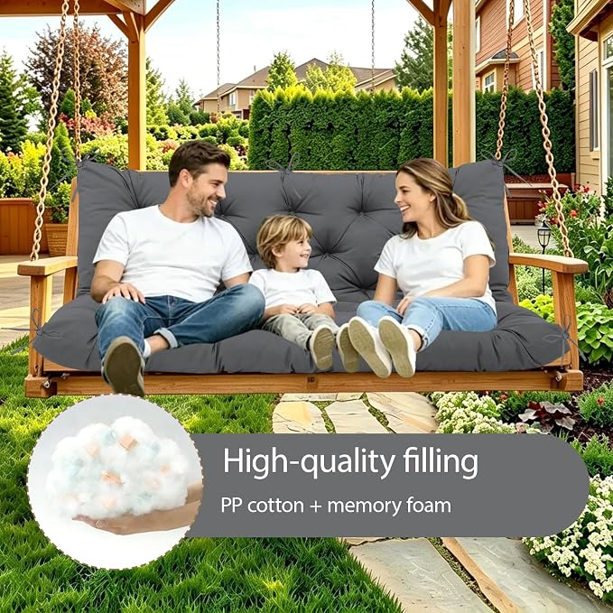 Porch Swing Cushions Waterproof Outdoor Swing Cushions 2-3 Seater Thicken 5" Dark Gray Patio Swing Cushion with Backrest 40 ×40" Swing Replacement Cushion for Outdoor Furniture