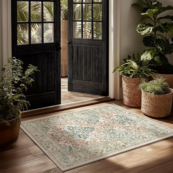 2x3 Washable Small Rugs for Entryway: Door Mat Indoor Entrance Throw Area Rug Non-Slip Low Pile Soft Kitchen Rug for Front Door Indoor Entrance Entry Bedside Kids Room