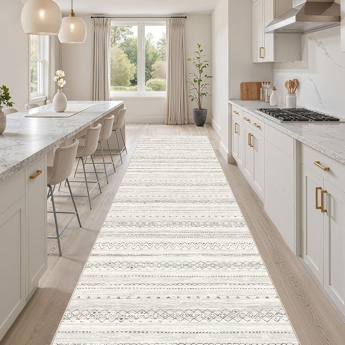 cotiled Hallway 2.6x8 Runner Rugs Washable Boho Moroccan Soft Rug | Solve Modern Neutral Trendy Home Decor - Stain Resistan Carpet for Entryway Kitchen Laundry Room Brown