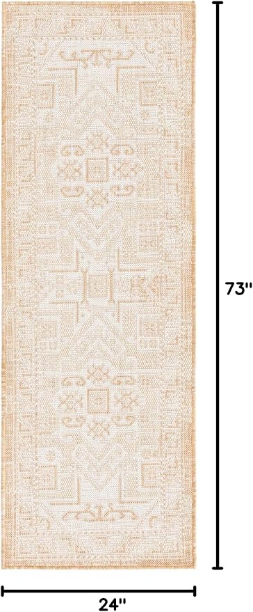 Unique Loom Outdoor Aztec Collection Area Rug - Coba (2' x 6' 1" Runner, Natural/ Ivory)