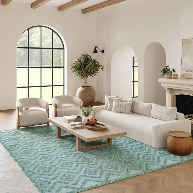Nourison Home Versatile Aqua Teal 7' x 10' Area Rug - Easy Clean, Non Shedding, Bed Room, Living Room, Dining Room, Kitchen (7' x 10')