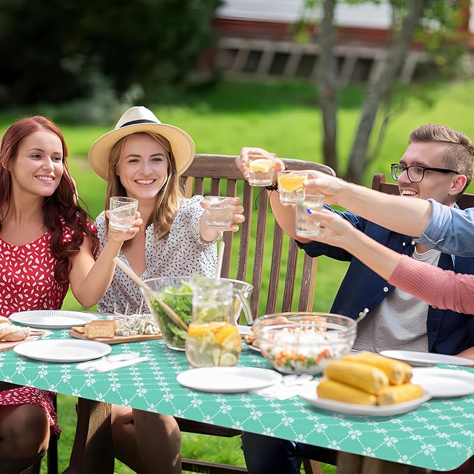 misaya Rectangle Vinyl Table Cloth, Elastic Fitted Tablecloth with Flannel Backing, Waterproof Plastic Table Cover Fits 6 Foot Folding Tables for Picnic, Camping, Indoor and Outdoor (Aqua, 30" x 72")