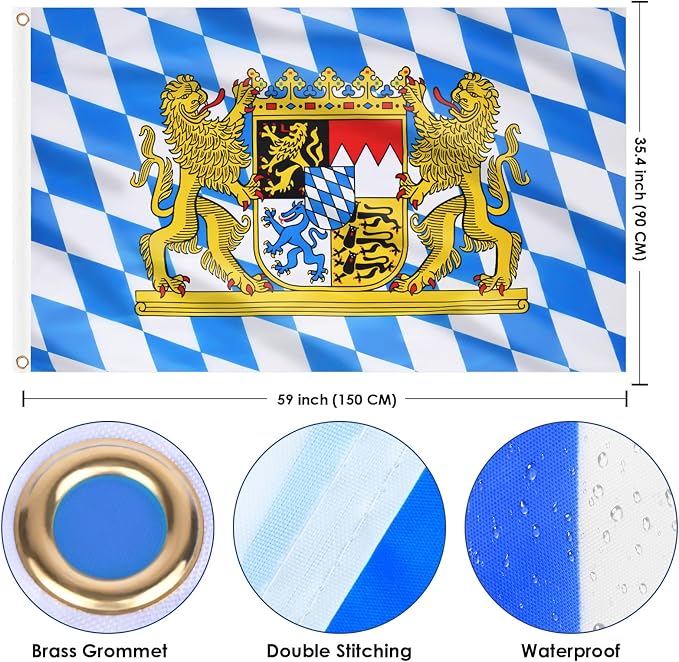 AhfuLife Oktoberfest Flag 3x5 Ft for Oktoberfest Decorations, 1 Pc Bavarian German Flag - Double Sided with Brass Eyelets for Beer Tent, Bar Club Indoor Outdoor Autumn Decorations