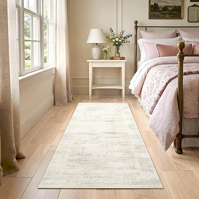 Latte&Fog Washable Hallway Runner Rug 2x6 Non Slip Ivory Rugs for Kitchen | Neutral Low Pile Soft Throw Rug Doormat for Entrance Bathroom Laundry Bedside Bedroom Nursery Playroom Hallyway Dorm Office