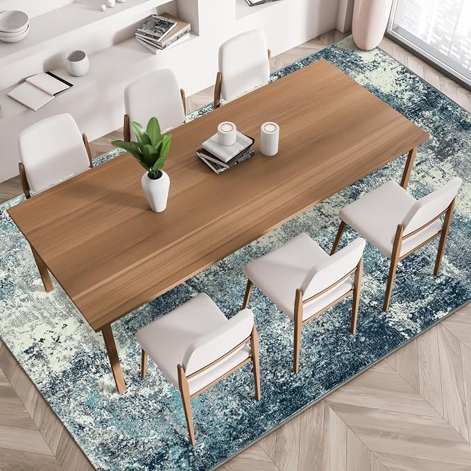 Lahome Abstract 8x10 Area Rugs,Washable Blue Grey Living Room Rug Non-Slip,Low-Pile Soft Modern Bedroom Floor Carpet Indoor for Dining Room Kids Playroom (Teal/Blue)