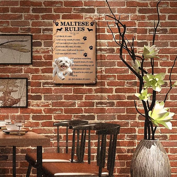 Metal Sign Tin Sign Vintage Wall Art Maltese Rules Metal Garden Sign for Restaurant 6×8 Inches