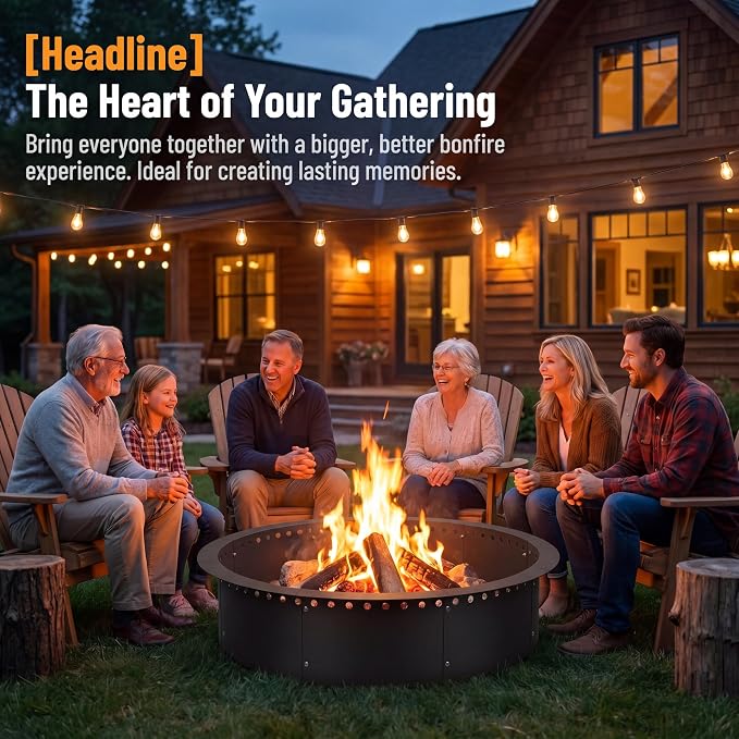39 Inch Fire Pit for Outside Wood Burning, Heavy Duty Steel Outdoor Firepit with Air Vent Design, Large Rust Resistant Backyard Bonfire Pit for Patio Camping Garden Gatherings