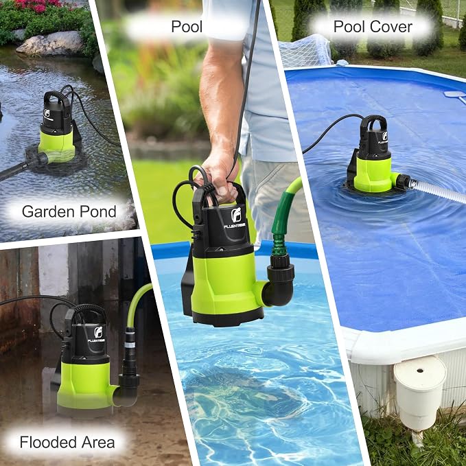 FLUENTPOWER Automatic Pool Cover Pump, 3/4HP 3400GPH Submersible Above Ground Water Removal Pump with Check Valve Adapter, 26FT Power Cord for Pool, Hot Tub, Rooftop, Water Bed, Basement Draining