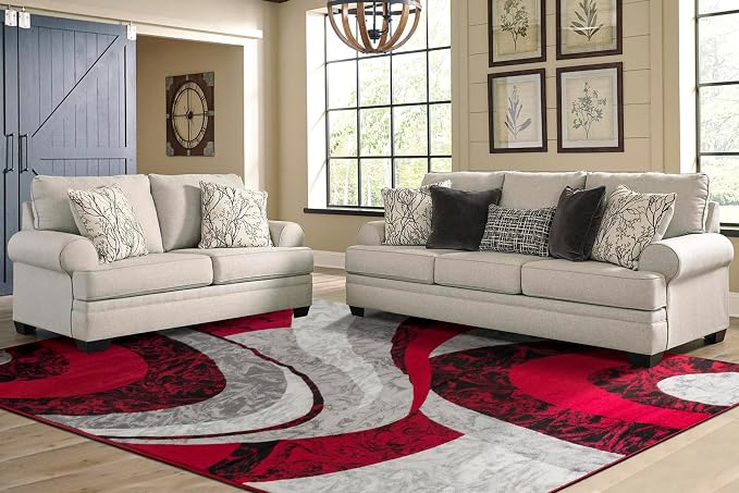 Yafa Home Fashion Modern Contemporary Swirls Design Area Rug, Luxurious, Elegant, and Fashionable Area Rug (Red, 4 ft X 5 ft)