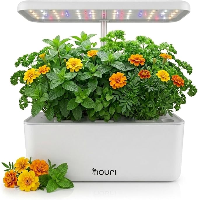 Nouri Hydroponics Growing System, 7 pod Smart Indoor Herb Garden Kit with LED Grow Lights, Hydroponic Herb Garden Indoor for Plant Lovers, Gardeners, Kitchen, Basil Seeds Included