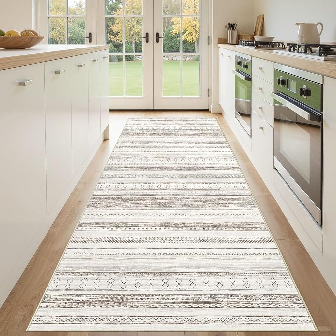Tortania Area Rug 2x6 Runner Rugs - Washable Soft Neutral Boho Moroccan Farmhouse Rug Indoor Floor Carpet for Living Room Bedroom Kitchen Entryway Under Dining Table Home Office Decor - Cream Brown