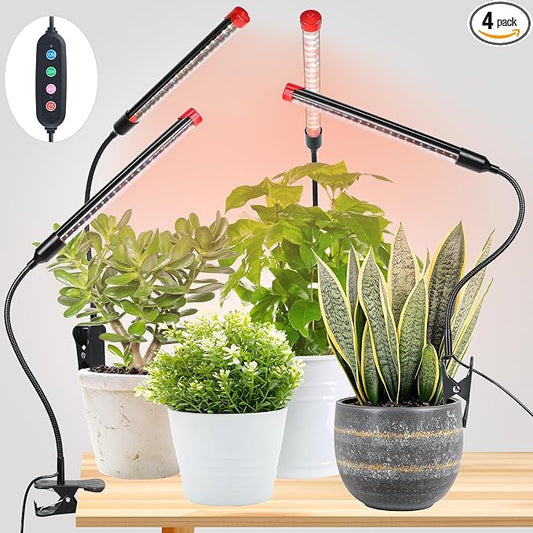 Game Changer! FECiDA 2026 4Pack 9 Watt Power Draw, NO Need Adapter, Clip Grow Lights for Small Indoor Plants, Bonsai, 4/8/12/16/20H Timer, Enough Bright Like Sun for Your Plants