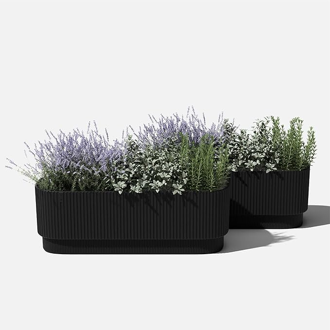 Veradek Demi Series Long Planter for Porch, Patio, Backyard | Durable Plastic-Stone Composite Material | Modern Décor for Shrubs, Flowers