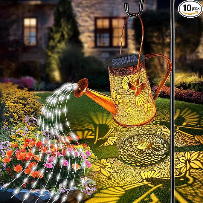 Solar Watering Can Lights, Hummingbird Gifts for Women Mom Grandma Birthday, Waterproof Outdoor Garden Decor Large Hanging Solar Lanterns Garden Lights for Patio Porch Yard Flowerbed Pathway