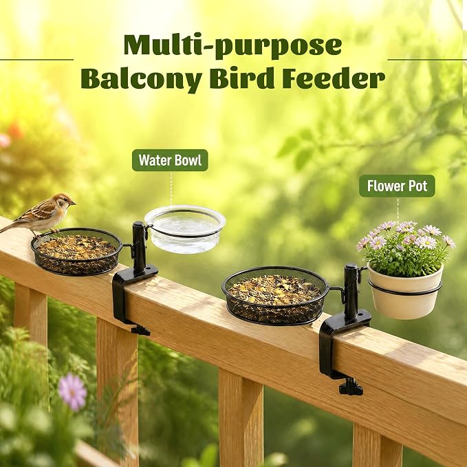 2 Pack Deck Bird Feeders Deck Mount Bird Bath Spa for Dual Use Deck Flower Stand Flower Pot Great for Attracting Birds Detachable and Adjustable Heavy Duty Sturdy Steel,Bronze