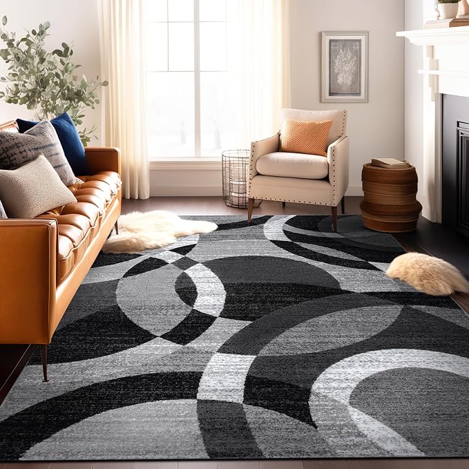 Rugshop Abstract Circles Contemporary High Traffic Area Rug Gray 6'6" x 9' | Rectangular, Size 6'6" x 9', Living Room, Bedroom, Dining Room, Home Office, Kitchen, Entryway, Hallway, Nursery, Kids Room