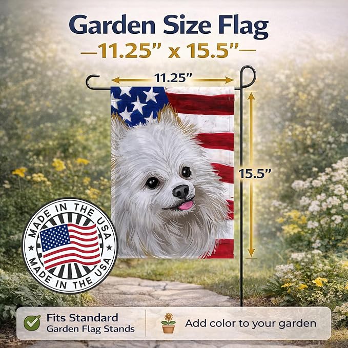 Caroline's Treasures CK6581GF Japanese Spitz American Flag Garden Flag Mailbox Flag Decorative Yard Flag Banner Outside Patio Artwork Yard Flower Beds, Garden Size, Multicolor