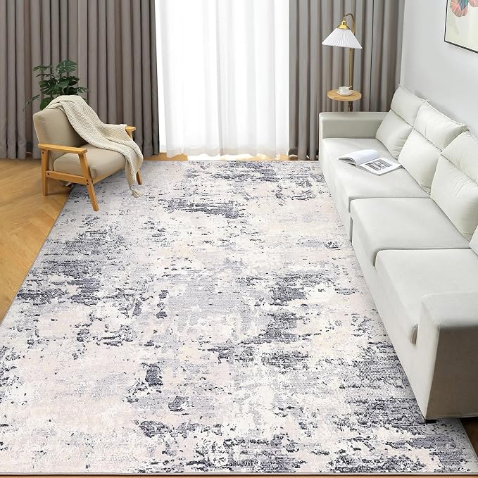ROYHOME 9x12 Modern Abstract Accent Rug for Living Room, Grey Taupe | Stain Resistant Non Slip Low Pile Accent Bedroom Rug Indoor Floor Cover for Office Home Decor