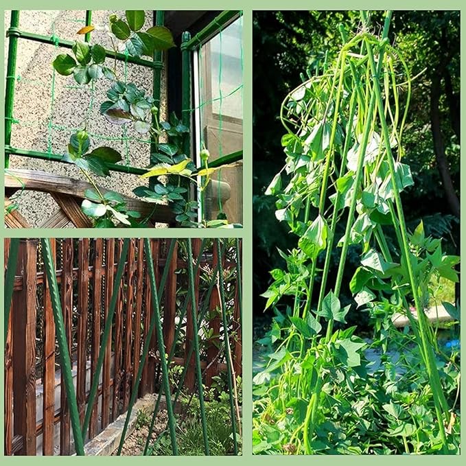 Garden Stakes 57 Inches Sturdy Green Plant Sticks 25 Pack, Metal Tomato Stakes Support, Yard Plant Support Cage for Potted Plants, Tomatoes, Trees, Cucumber, Fences, Beans (57 inch)